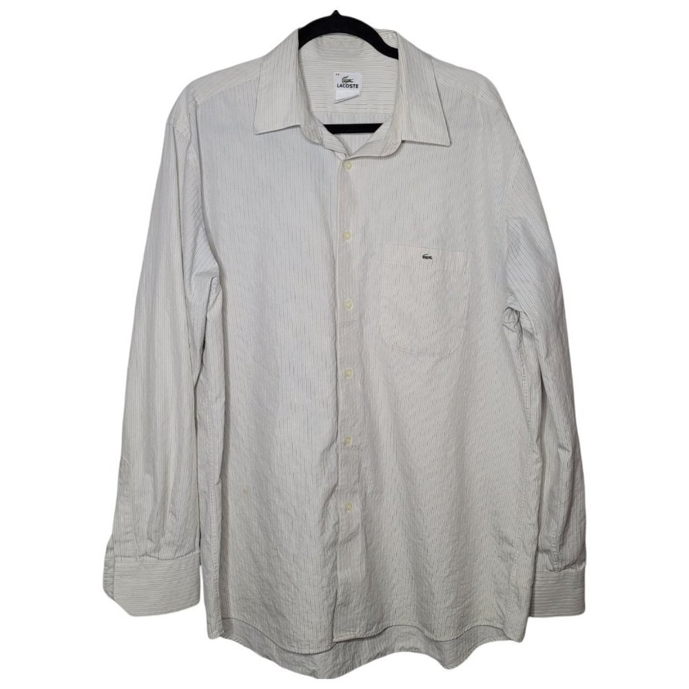 Lacoste Beige textured stripe Embroidered patch pocket Button up Eur 44 US XL